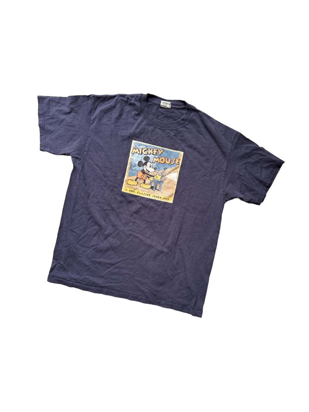 Disney Navy Graphic Mickey Mouse Short Sleeve Tee with Yellow Print